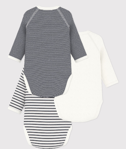 Petit bateau - Lot de 3 bodies croisés manches longues en coton