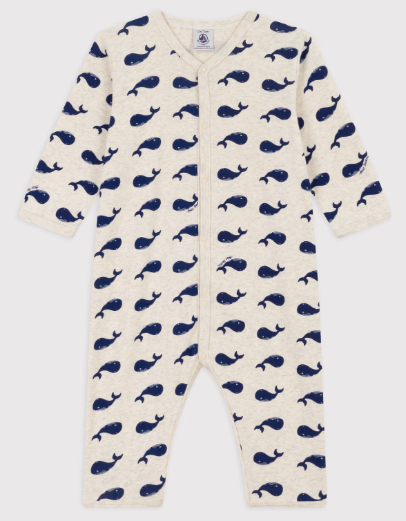 Petit bateau | Pyjama bébé sans pieds en coton baleines marines