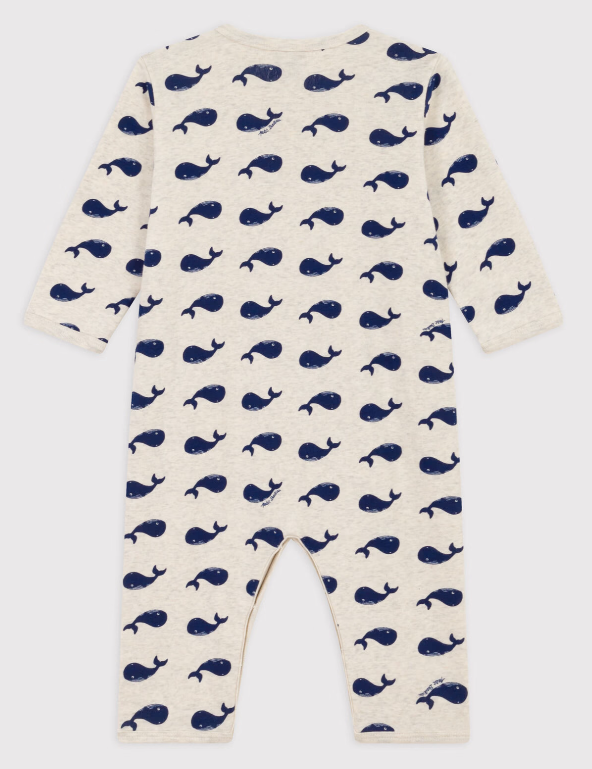 Petit bateau | Pyjama bébé sans pieds en coton baleines marines