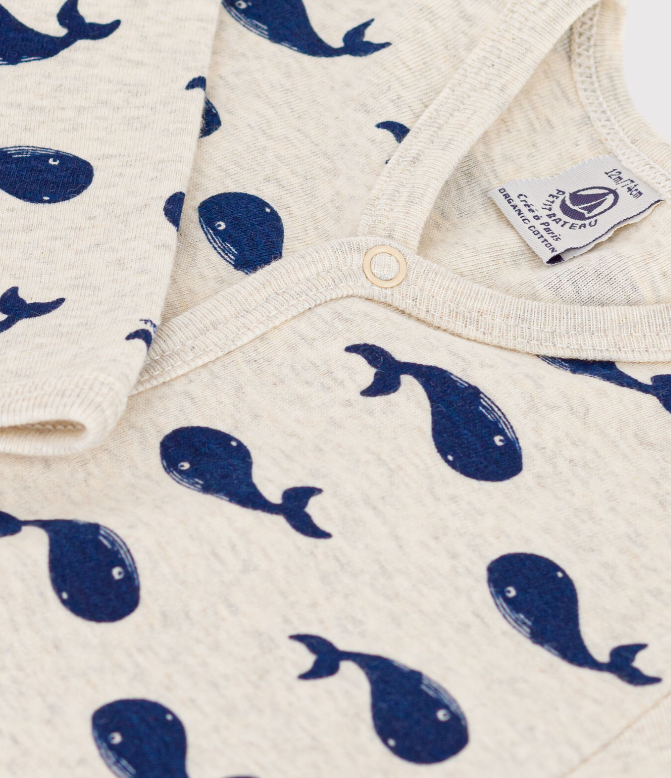 Petit bateau | Pyjama bébé sans pieds en coton baleines marines