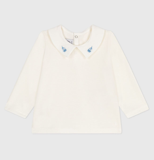 Petit bateau | Blouse bébé en coton manches longues avec col brodé