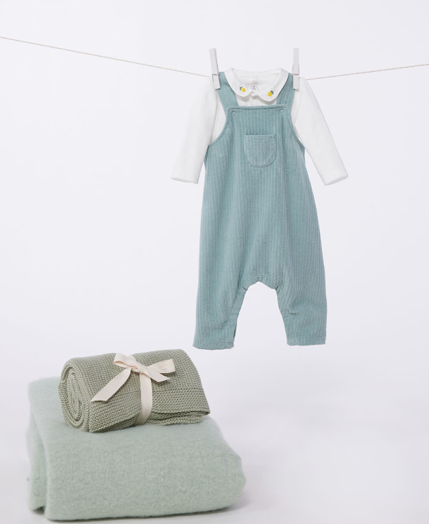 Petit bateau | Ensemble naissance salopette et body brodé en coton