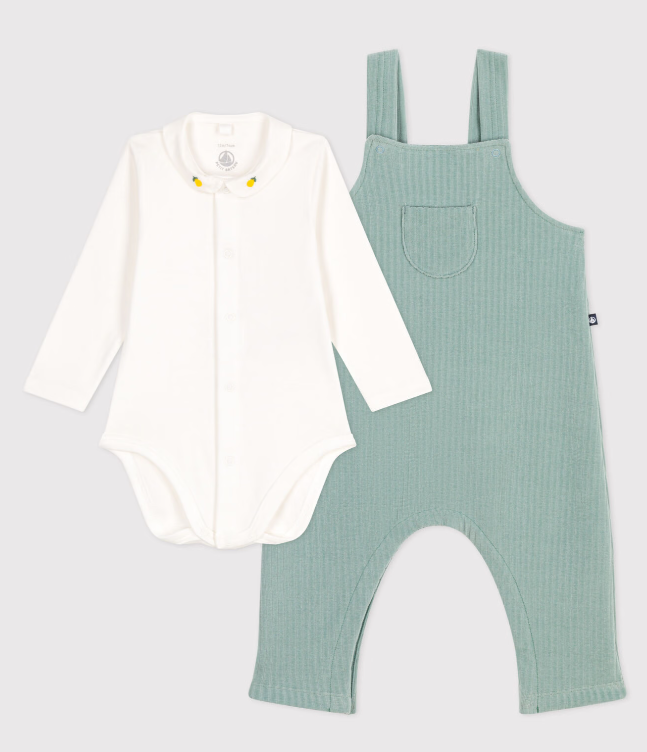 Petit bateau | Ensemble naissance salopette et body brodé en coton