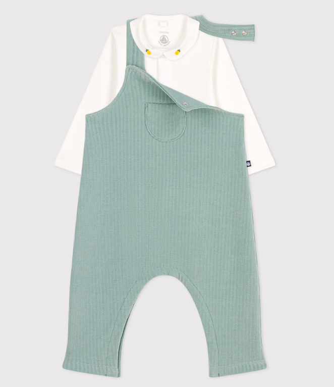 Petit bateau | Ensemble naissance salopette et body brodé en coton