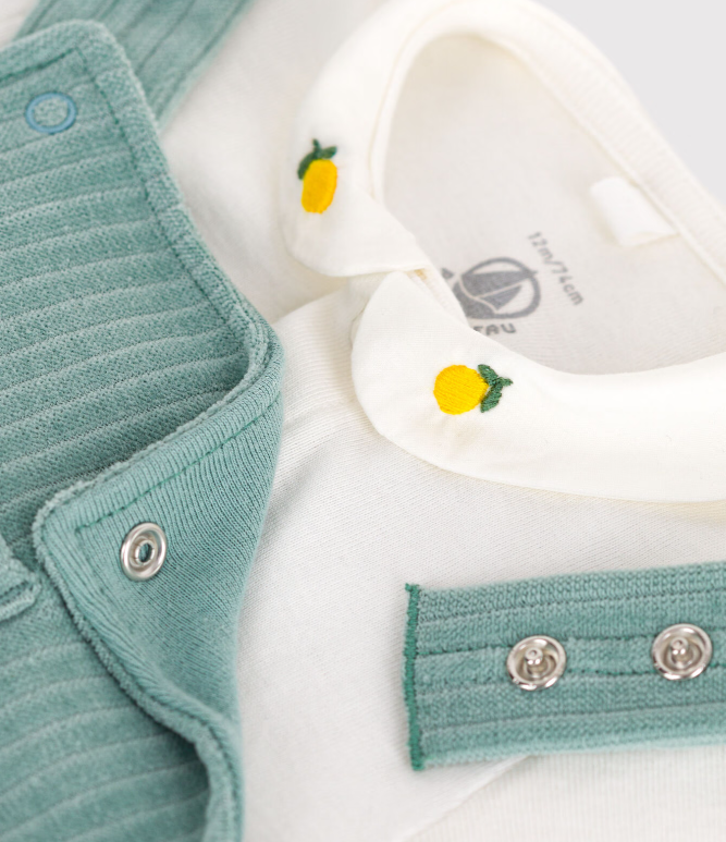 Petit bateau | Ensemble naissance salopette et body brodé en coton