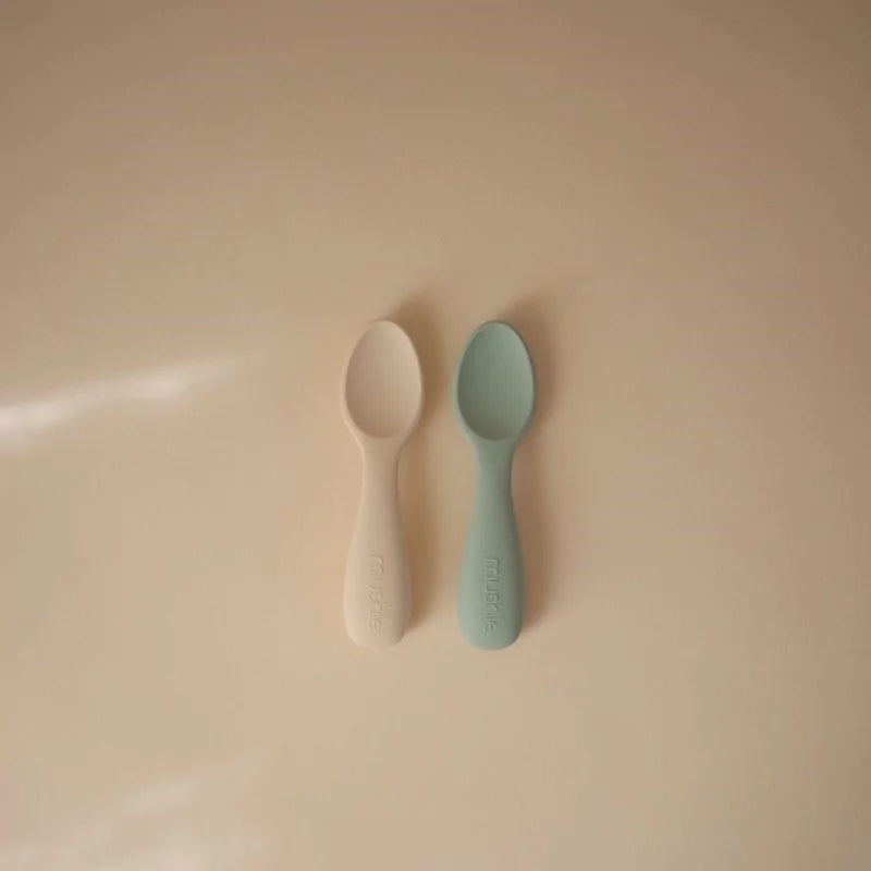 Mushie - Cuillères silicone - Beige/vert