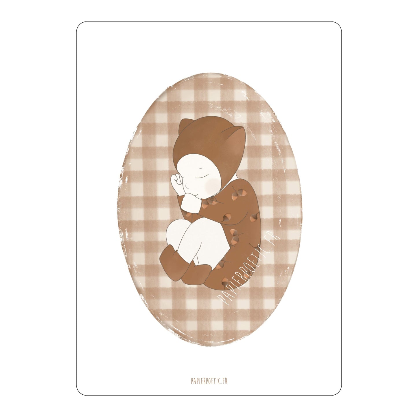 Carte " Bébé " Vichy et  Noisettes