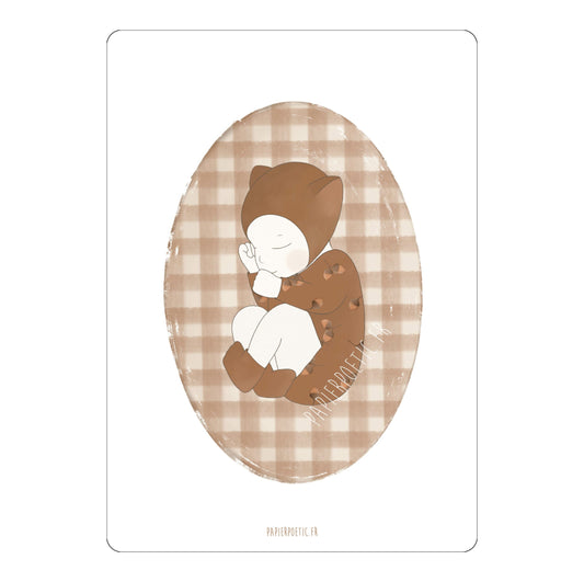 Carte " Bébé " Vichy et  Noisettes