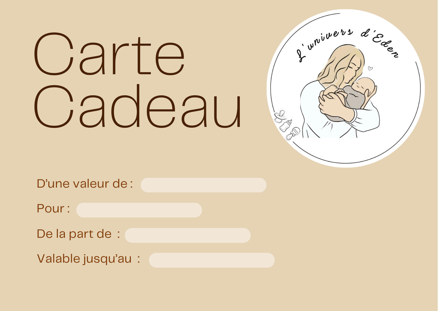 Carte cadeau l'univers d'Eden