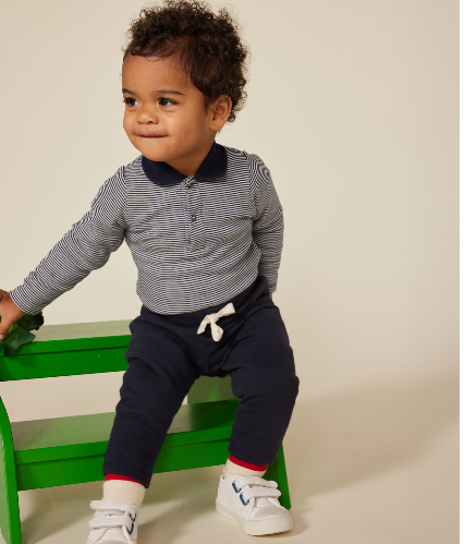 Petit Bateau - Bodie manches longues rayé à col en coton bébé