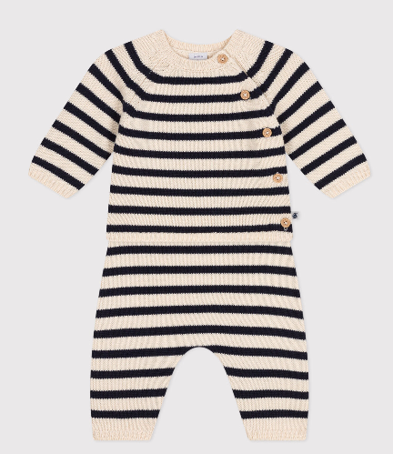 Petit bateau - Ensemble en tricot laine et coton rayure marinière