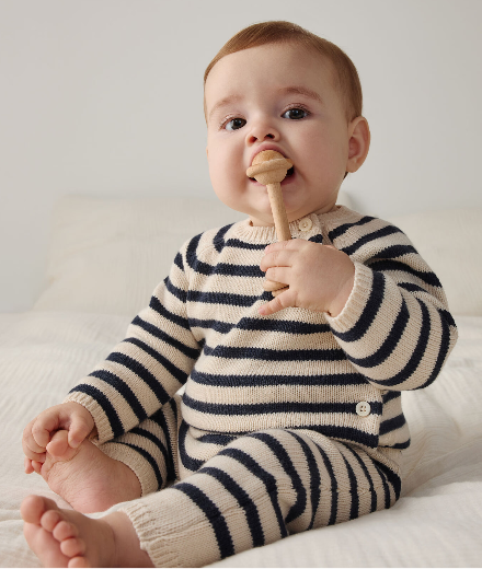 Petit bateau - Ensemble en tricot laine et coton rayure marinière