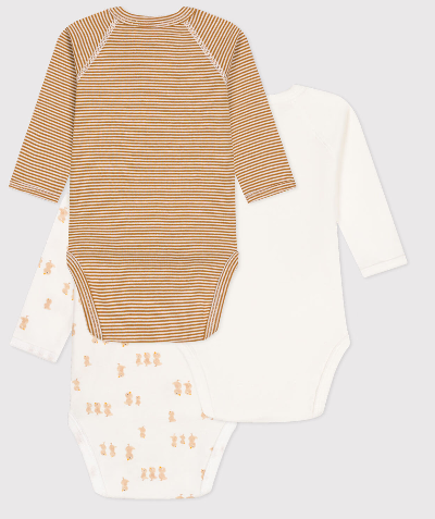 Petit bateau - Lot de 3 bodies croisés manches longues en coton