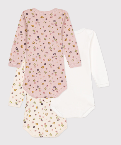Petit bateau - Lot de 3 bodies manches longues fleurs en coton