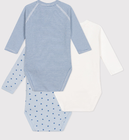 Petit bateau - Lot de 3 bodies croisés manches longues en coton