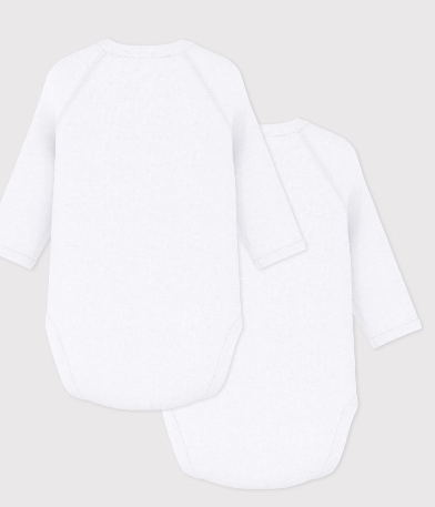 Petit bateau - Lot de 2 bodies croisés manches longues en coton unis
