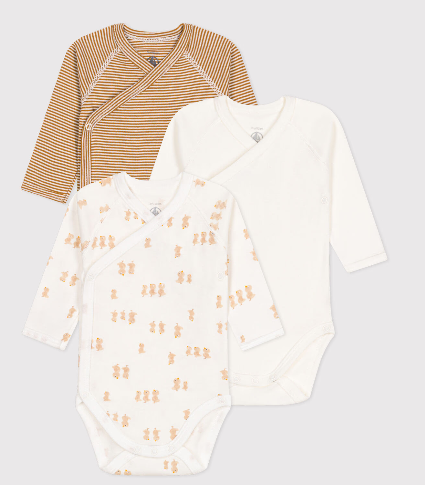 Petit bateau - Lot de 3 bodies croisés manches longues en coton