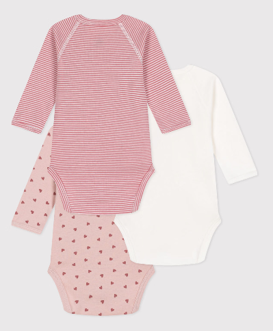 Petit bateau - Lot de 3 bodies croisés manches longues en coton 1 mois
