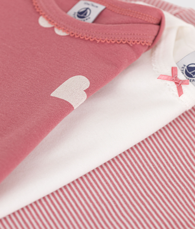 Petit bateau - Lot de 3 bodies manches longues cœurs en coton bébé