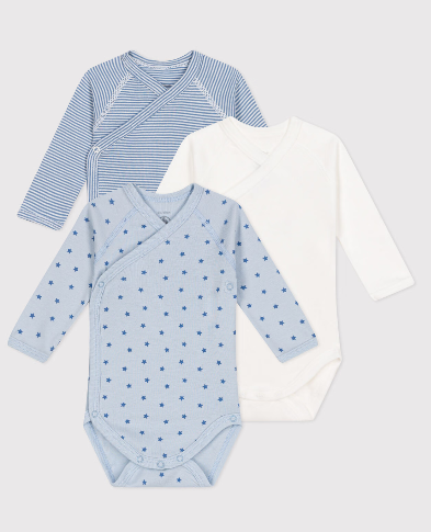 Petit bateau - Lot de 3 bodies croisés manches longues en coton