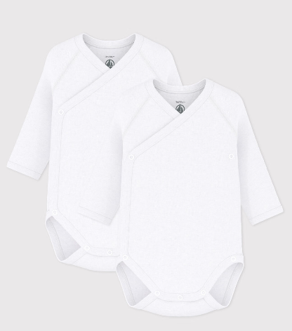 Petit bateau - Lot de 2 bodies croisés manches longues en coton unis