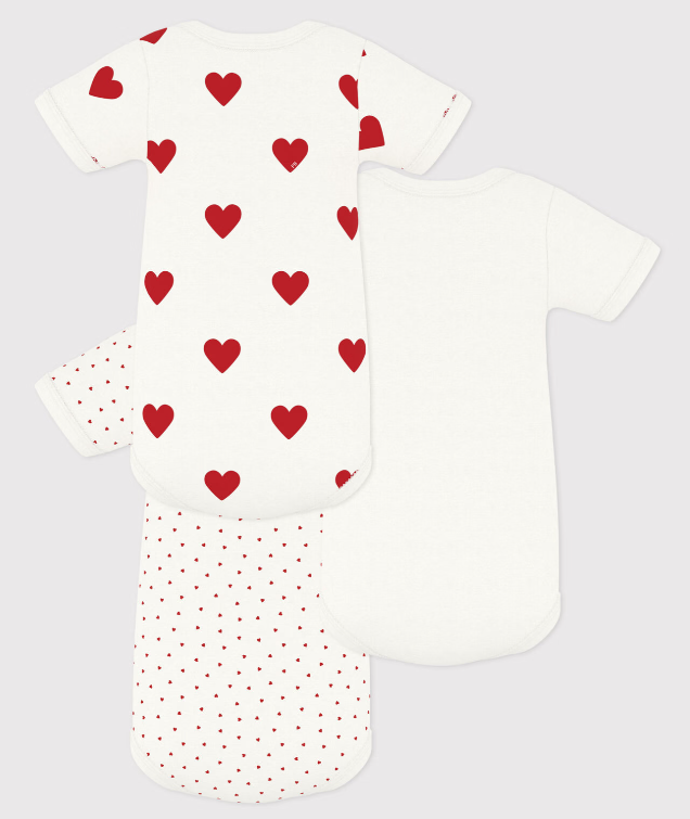 Petit bateau | Lot de 3 bodies cœur rouge manches courtes bébé en coton