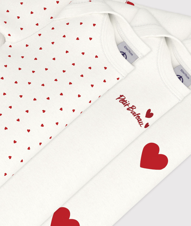 Petit bateau | Lot de 3 bodies cœur rouge manches courtes bébé en coton