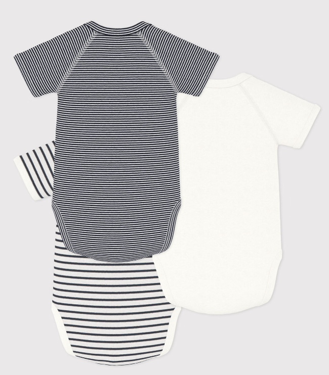 Petit bateau | Lot de 3 bodies croisés manches courtes rayures bébé en coton