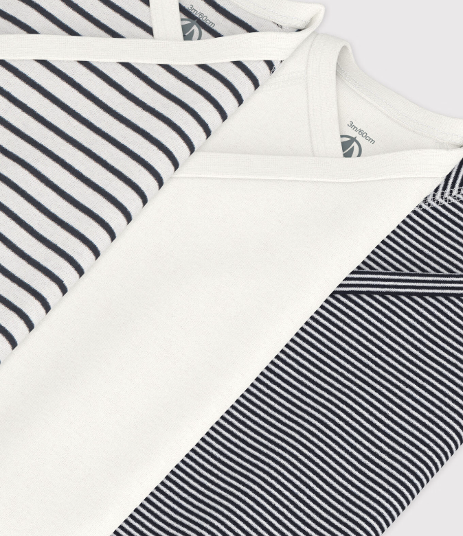 Petit bateau | Lot de 3 bodies croisés manches courtes rayures bébé en coton