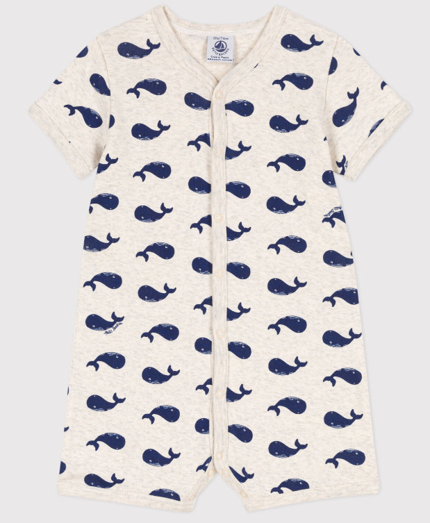 Petit bateau |  Combinaison courte baleines marines en coton bébé