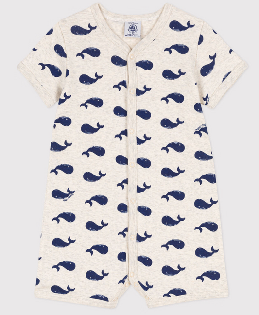 Petit bateau |  Combinaison courte baleines marines en coton bébé