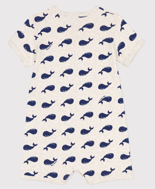 Petit bateau |  Combinaison courte baleines marines en coton bébé