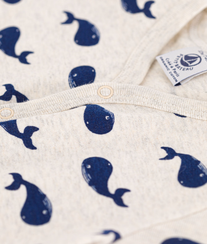 Petit bateau |  Combinaison courte baleines marines en coton bébé