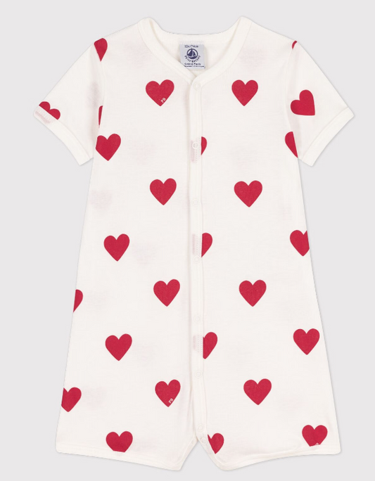 Petit bateau |  Combinaison courte cœurs en coton