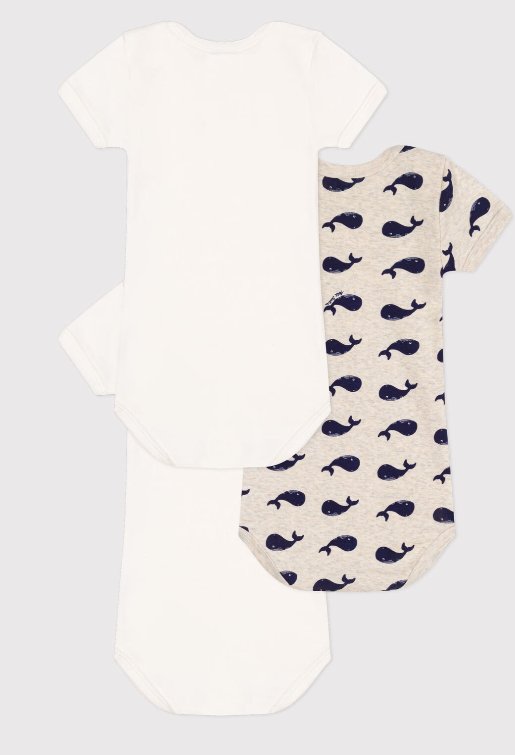 Petit bateau | Lot de 3 bodies manches courtes baleines en coton