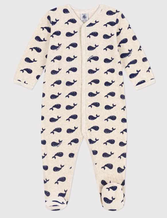 Petit bateau | Pyjama bébé baleines marines en velours