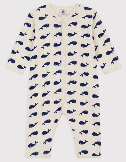 Petit bateau | Pyjama bébé sans pieds en coton baleines marines