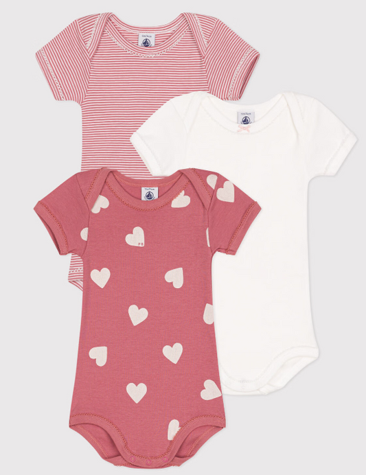 Petit bateau | Lot de 3 bodies manches courtes cœurs en coton