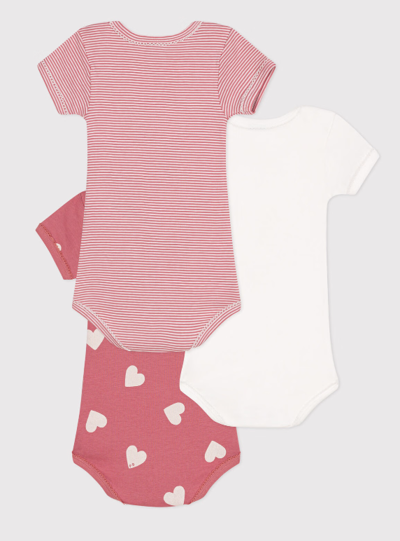 Petit bateau | Lot de 3 bodies manches courtes cœurs en coton
