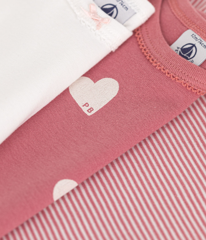 Petit bateau | Lot de 3 bodies manches courtes cœurs en coton
