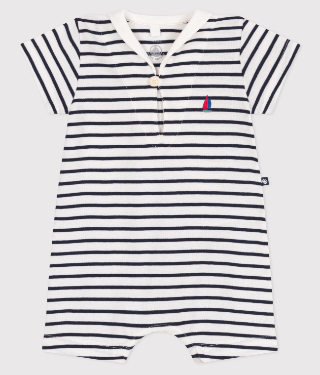 Petit bateau | Combicourte bébé à col vareuse en coton rayée