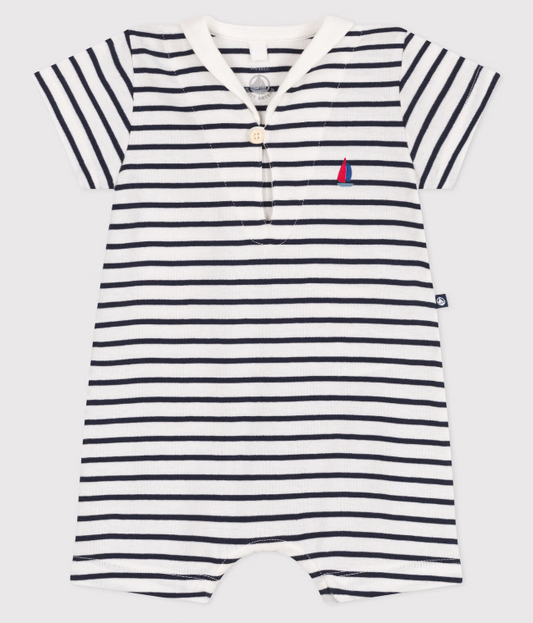 Petit bateau | Combicourte bébé à col vareuse en coton rayée