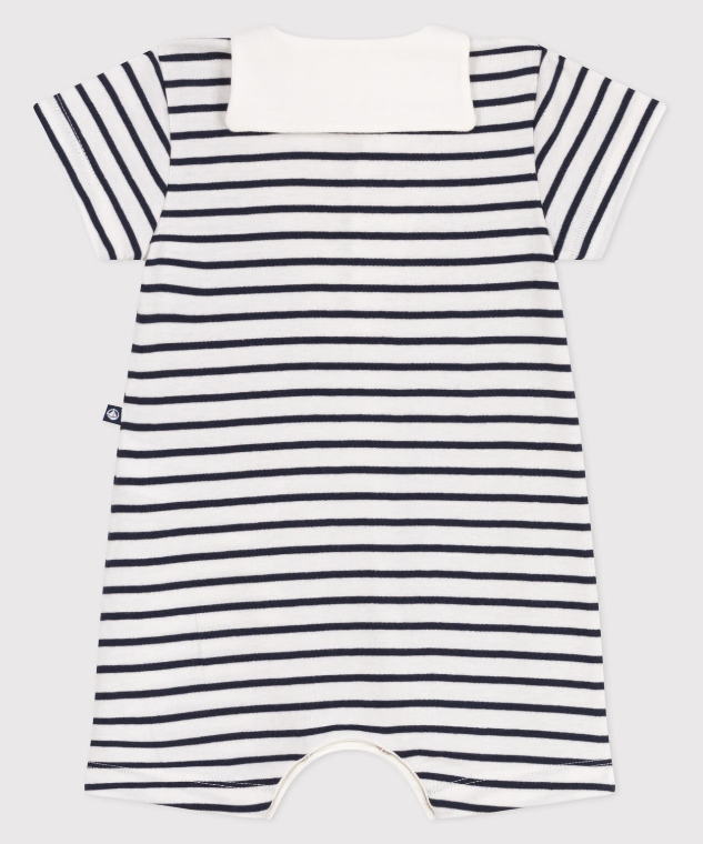 Petit bateau | Combicourte bébé à col vareuse en coton rayée