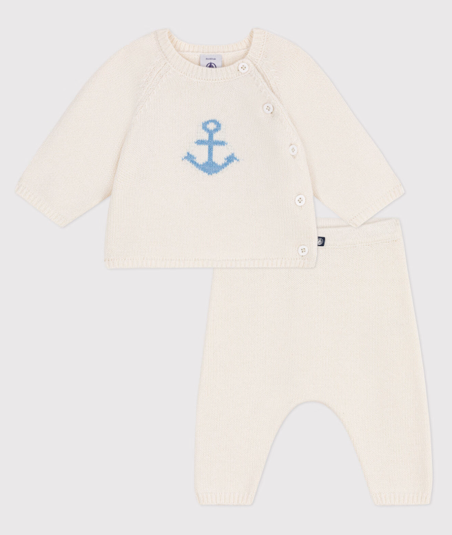 Petit bateau | Ensemble bébé deux pièces en tricot laine et coton, jacquard