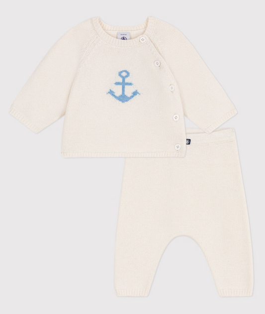 Petit bateau | Ensemble bébé deux pièces en tricot laine et coton, jacquard