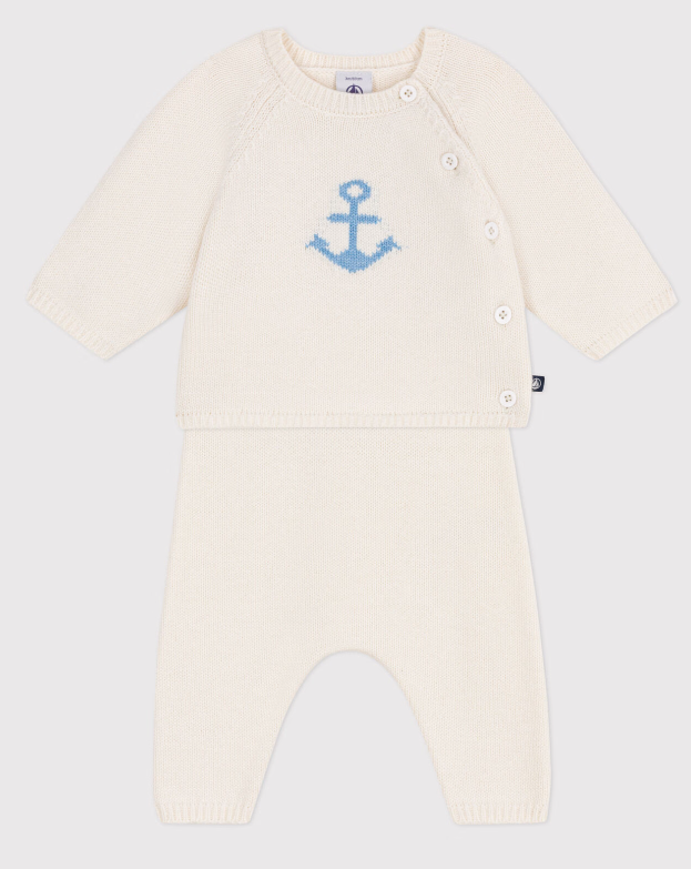 Petit bateau | Ensemble bébé deux pièces en tricot laine et coton, jacquard