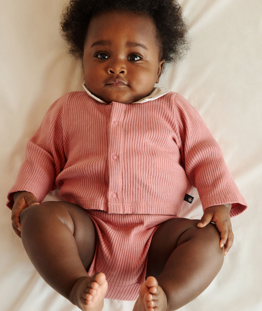 Petit bateau | Ensemble naissance trois pièces en coton et t-shirt à col brodé