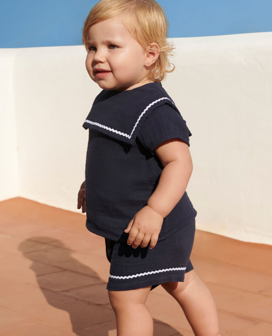 Petit bateau | Ensemble deux pièces en coton, détails marins