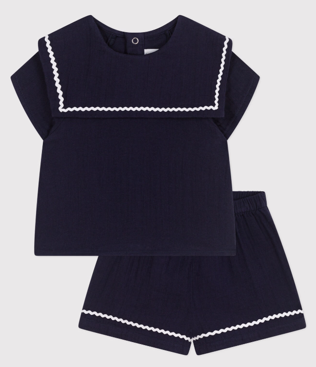 Petit bateau | Ensemble deux pièces en coton, détails marins