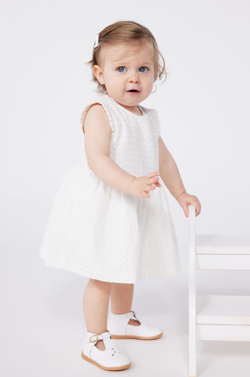 Petit bateau | Robe blanche bébé en coton broderie anglaise sans manches